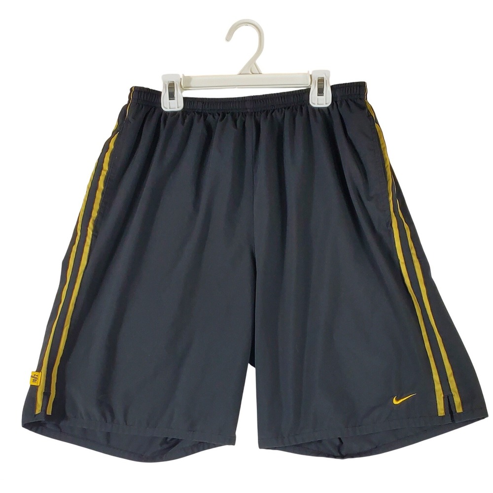 Nike‎ Fit Mens Large Gray Yellow Striped Running Training Shorts 213740-017